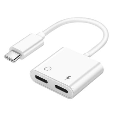 Imagem de Fone de ouvido USB C duplo e adaptador de carregador, USB-C AUX + divisor de dongle de carga, adaptador de áudio tipo C suporta chamadas e carregamento, compatível com iPhone 15/16 Pro, iPad Pro