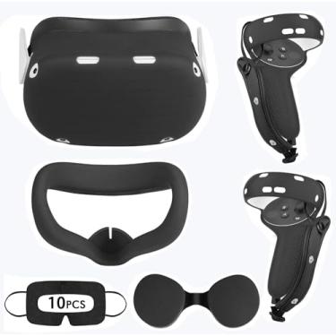 Imagem de Relohas Accessories for Oculus Quest 2, VR Accessory Set for Meta Quest 2, Include Controller Grip Leather Cover, VR Shell Cover, Face Cover, Lens Coverr, Protect Your VR in All Aspects(Black)