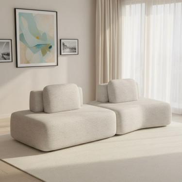 Imagem de Sofá 2 Lugares Orgânico Com Módulo Central E 1 Canto Berlim Bouclê Cr K01 - D'rossi Cinza Claro
