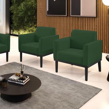 Imagem de Kit 2 Poltronas Decorativas Pés Fixo Em Madeira Preto Veludo Verde Esmeralda