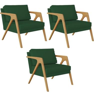 Imagem de Kit 03 Poltronas Pietra L02 Suede Verde Musgo