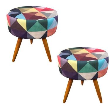 Imagem de Kit 02 Puffs Redondo Lavínia Triângulo Sala Pês Palito