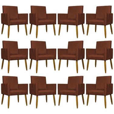 Imagem de Kit 12 Poltronas Decorativas Mari Pé Palito Castanho - Terracota Suede