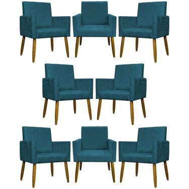 Imagem de Kit 8 Poltronas Decorativas Mari Pé Palito Castanho - Azul-marinho Suede