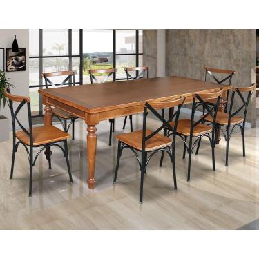 Imagem de Conjunto Jantar Mesa Leonora 240X100 Com 8 Cadeiras Paris Base Alumínio - Castanho - Marrom