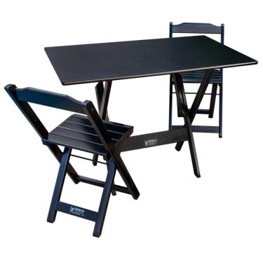 Imagem de Conjunto Com Jogo De Mesa Dobravel 70x110 Com 2 Cadeiras Preto - Tarimata - Cor: Marrom