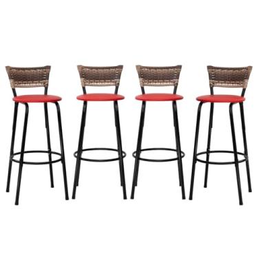 Imagem de Banqueta Altas Junco Cappuccino Estrutura Preta 70cm Para Balcão Cozinha, Bar, Bistrô, Americano Kit 04 Unidades - Itagold (Vermelho)