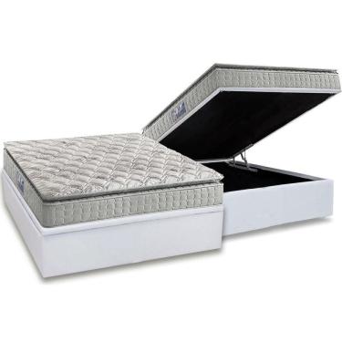 Imagem de Cama Box Baú Casal: Colchão Espuma Anjos D33 Orthosono Pillow Top + Base Crc Courano White(138X188)