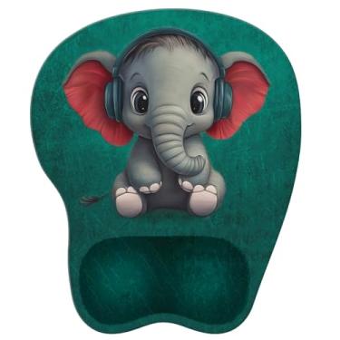Imagem de Mouse pad com descanso de pulso mouse pad ergonômico com suporte de pulso confortável em forma de M para alívio da dor Base de PU antiderrapante para laptop, escritório e casa (elefante verde)