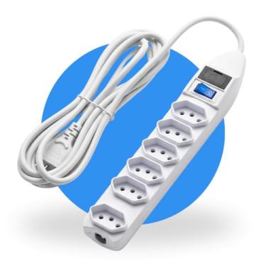 Imagem de Filtro de Linha 6 Tomadas Tripolar com Fusível e Interruptor – Extensão Elétrica 3 Metros 10A Bivolt com Cabo Reforçado e Sistema de Segurança – Ideal para Computadores, TV e Eletrônicos