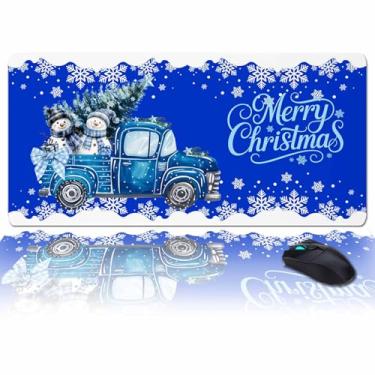 Imagem de Tapete de mouse grande para jogos, caminhão azul, árvore de Natal, boneco de neve, tapete de mesa para escritório doméstico estendido XXL mouse pad de computador com suporte antiderrapante para laptop