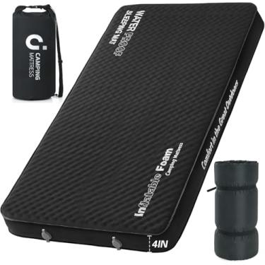 Imagem de CYMULA Colchão inflável automático de 10 cm, colchão de acampamento com saco de bomba de ar, adequado para adultos, viagens, preto