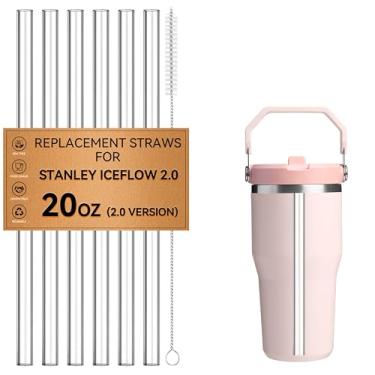 Imagem de Pacote com 6 canudos de substituição para Stanley IceFlow 2.0 Copo de canudo flip de 590 ml, canudos transparentes de plástico rígido Tritan livre de BPA, resistente ao calor, pode ser lavado na