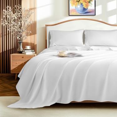 Imagem de LBRO2M Jogo de lençóis 1500 fios 100% algodão egípcio 40,6 cm com bolso profundo King Size, conjuntos de 4 peças (king, branco)