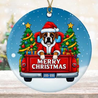 Imagem de DamienBrightGift Enfeite de Natal de Papai Noel para cães boxer - Caminhão vermelho de cerâmica com decoração de árvore - Presente de lembrança de feriado para amantes de cães fofos - Decoração de