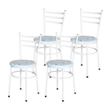 Imagem de Conjunto 4 Cadeiras Epoxi Branca Para Cozinha Assento Estampado - Laum