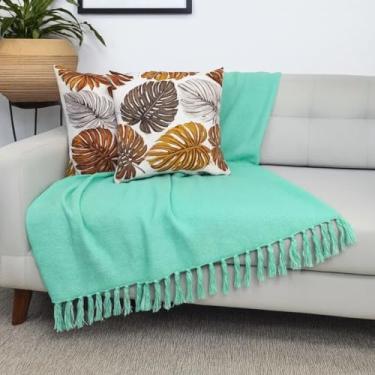 Imagem de Manta Macia para Sofá Grande Algodão Colorida (Verde água, 2,40x1,70 m)