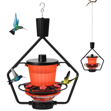 Imagem de Alimentador retrátil para beija-flor – 6 portas de alimentação, à prova de vazamento, à prova de formigas e abelhas, fácil de encher e fácil de limpar, plástico ASA durável, capacidade de 524 g