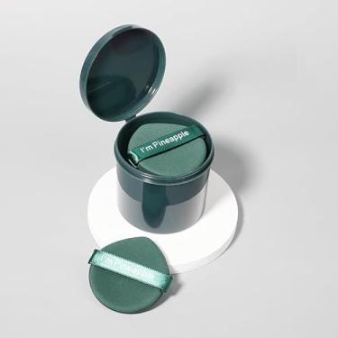 Imagem de Esponjas de maquiagem triangulares em gota d'água – Pacote com 7 ferramentas de beleza verde-escuro com estojo de armazenamento, uso seco e molhado para pó solto e base, fácil de limpar