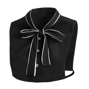 Imagem de Gola falsa, gola removível, chiffon preto feminino com gravata borboleta