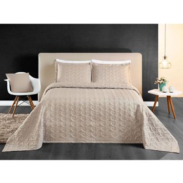 Imagem de Cobre Leito Desirée Casal Bordado 200 Fios 3 Peças Cáqui