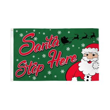 Imagem de AZ FLAG - Bandeira verde Santa Stop Here - 9,5 cm x 1,5 m - Faixa de Feliz Natal de poliéster 100D com dois ilhós de metal - Resistente ao desbotamento - Cores vivas - 150 x 90 cm