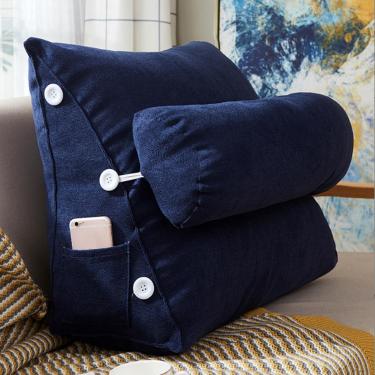 Imagem de Almofada De Leitura Triângulo Em Casa, Almofada De Apoio Lombar Em Cunha, Cama De Encosto Macia, Encosto De Cintura De Sofá, Almofada De Pescoço Ajustável, Dark Blue, 45x22x50cm