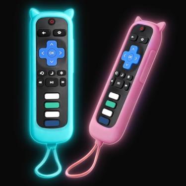 Imagem de Capa de controle remoto para Roku – Pacote com 2 capas de silicone compatíveis com controles remotos Roku TV para TCL/Hisense, Streaming Stick & Express, manga de controle universal, brilha no escuro