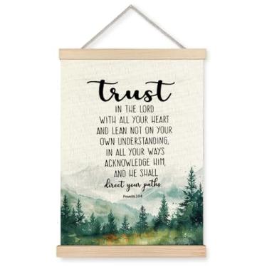 Imagem de YTRG Bible Verse Christian Wall Art Decor, Trust in the Lord with All Your Heart Provérbios 3:5-6 Gravuras em tela de escrituras decoração emoldurada para decoração de casa, sala de estar, quarto