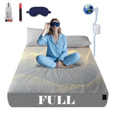 Imagem de NAGS Lençóis de aterramento, lençol de cama de algodão macio com prata pura para melhorar o sono, alívio da dor (cinza claro, casal, 137 x 190 x 34 cm)