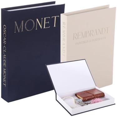 Imagem de LUMINFLY Conjunto de caixa de livro decorativa, armazenamento de livros falsos com fecho de tecido adsortivo, texto dourado elegante, organizador estético para decoração de escritório doméstico