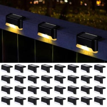 Imagem de Ip65 Luzes solares de LED à prova d'água para escadas, luzes solares de cerca para decoração de montagem, 32 peças de luzes solares de deck com parafusos e adesivo de montagem, luzes LED decorativas