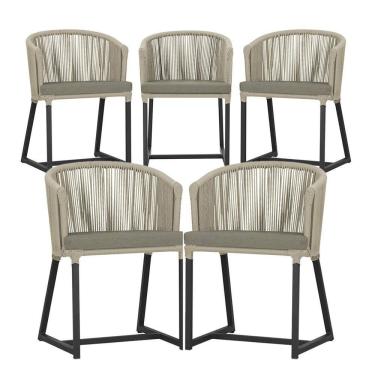 Imagem de 5 Cadeiras De Jantar Noronha Preta Corda Náutica E8 Trama Rami