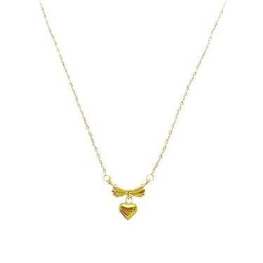 Imagem de RUOXITIA Colar com pingente de laço para mulheres, aço inoxidável banhado a ouro 18K, presente para ela, dia dos namorados, dia das mães, aniversário, Small, Aço inoxidável Aço inoxidável Banhado a