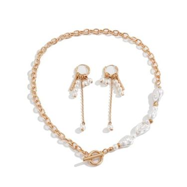 Imagem de Conjunto de brincos de gargantilha de pérola barroca vintage para mulheres, brincos pendentes de gota de gota e pérola com pingente Statemet, acessórios de joias modernos, presentes, Large, Liga de