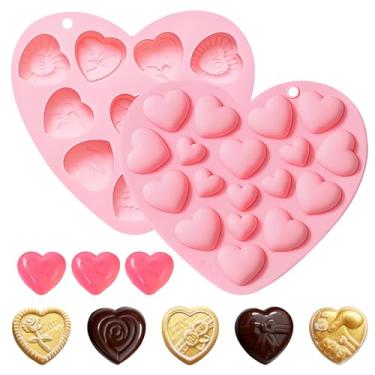 Imagem de Conjunto de moldes de doces de silicone rosa, moldes de chocolate em forma de coração, moldes de pirulito rosa para assar no dia dos namorados (Rosa-QY340)