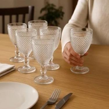 Imagem de Jogo 6 Taças Vidro Drinks Coquetel Jarra Recipiente Kit Mesa Elegante Copo Bebida Água Suco Vinho