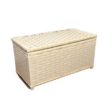 Imagem de Baú Organizador Multiuso em Fibra Sintética para Roupa Suja, Brinquedos e Outros – Cesto Artesanal 60x30x30 cm, Estrutura de Madeira(Palha)