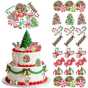 Imagem de Pacote com 60 enfeites de pirulito comestíveis de Natal, topos de cupcake, doces de árvore de Natal, palitos de cupcake mini bengala de doce, decorações de bolo penduradas para tema de Natal, chá de