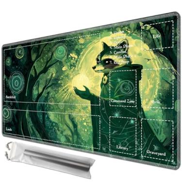 Imagem de JANENFNA Playmat 24" x 14" with Magic Zones for MTG Card Game Playing, Board Game Mat for Card Breaking Commander Deck Gaming Card Game Battles Mat with Storage Bags, Raccoon Sorcerer