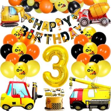 Imagem de Construction Birthday Party Supplies,3 Year Olds Construction Party Balloon for Kids with Dump Truck Theme, Includes Cake Toppers, Balloons, Banners, Signs and More