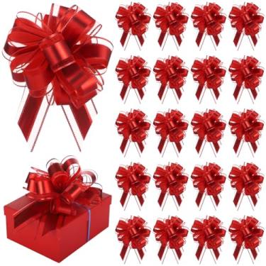 Imagem de 60 peças de laços grandes, laços vermelhos para embrulho de presente, laço de fita vermelha grande com cordas para caixas de presente, decoração de festa, embrulho de férias, casamento ou celebração