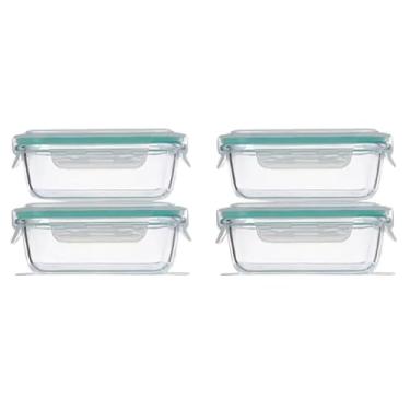 Imagem de Kit 4 Potes de Vidro Retangular com Tampa Hermética e Vedação de Silicone - Armazenamento Seguro e Versátil de 1040ml para Alimentos (Verde)