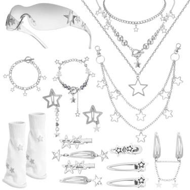Imagem de Conjunto de joias de 6 peças com polainas Y2K para mulheres, colar em camadas Star Grunge, pulseiras, corrente de calça hip hop, óculos de sol Y2K, conjunto de joias vintage com clipe de cabelo