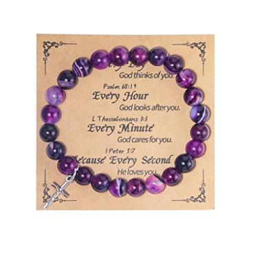 Imagem de Pingyongchang Presentes cristãos para mulheres homens, pulseira católica de cruz de pedra natural presentes religiosos católicos presentes de fé de Páscoa presentes inspiradores joias cristãs presentes do dia dos namorados para mulheres homens, Metal, Sem pedras preciosas