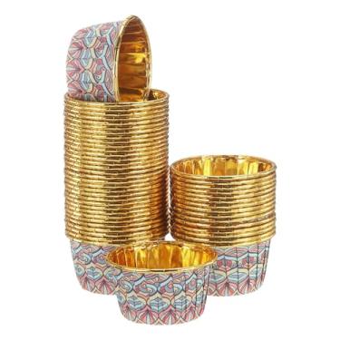 Imagem de HARFINGTON 100 peças de forro de cupcake de 100 ml, forros de cupcake dourados, pequenos copos de panificação, estilo boêmio, para festa de aniversário, festival de casamento, rosa/azul