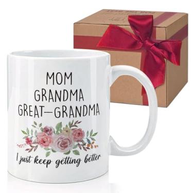 Imagem de HIWERAN Caneca Promoted to Great Grandma, presente de anúncio de gravidez da avó, presente de Natal para avós, Grandmas To Be Caneca 325 ml branca