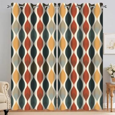 Imagem de Moonslim Cortina blecaute geométrica colorida vermelha amarela abstrata, escurecimento com isolamento térmico para decoração de quarto e sala de estar, 2 painéis 132 x 213 cm