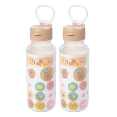 Imagem de Garrafinha De Água Infantil Com Cartela de Adesivos Personagens Squeeze Garrafa Abre Fácil 600ml (Capivara | Kit 2)