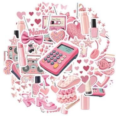 Imagem de 50 adesivos retrô rosa dos anos 90 DIY adesivos rosa vintage retrô graffiti decalques para guitarra, laptop, capacete, skate, telefone faça você mesmo, notebook, álbum de recortes, bicicleta